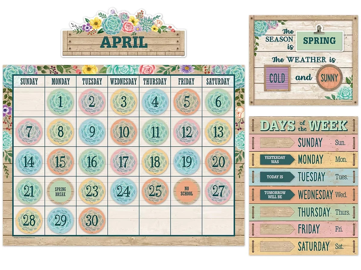 Rustic Bloom Calendar Bulletin Board Set - US 9513