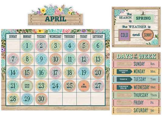 Rustic Bloom Calendar Bulletin Board Set - US 9513
