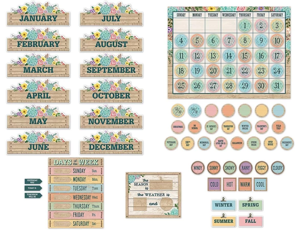 Rustic Bloom Calendar Bulletin Board Set - US 9513