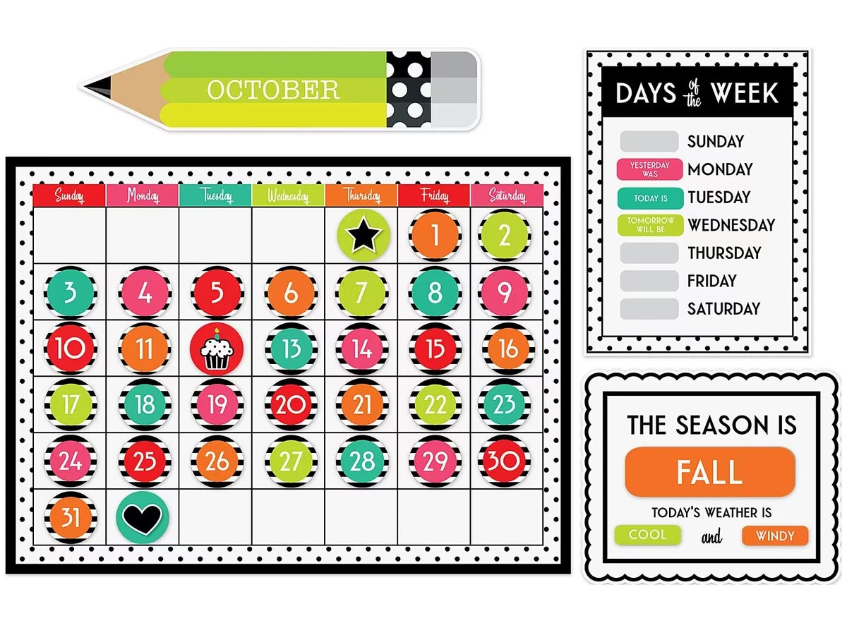 Black, White & Stylish Brights Calendar Bulletin Board Set - US 5424