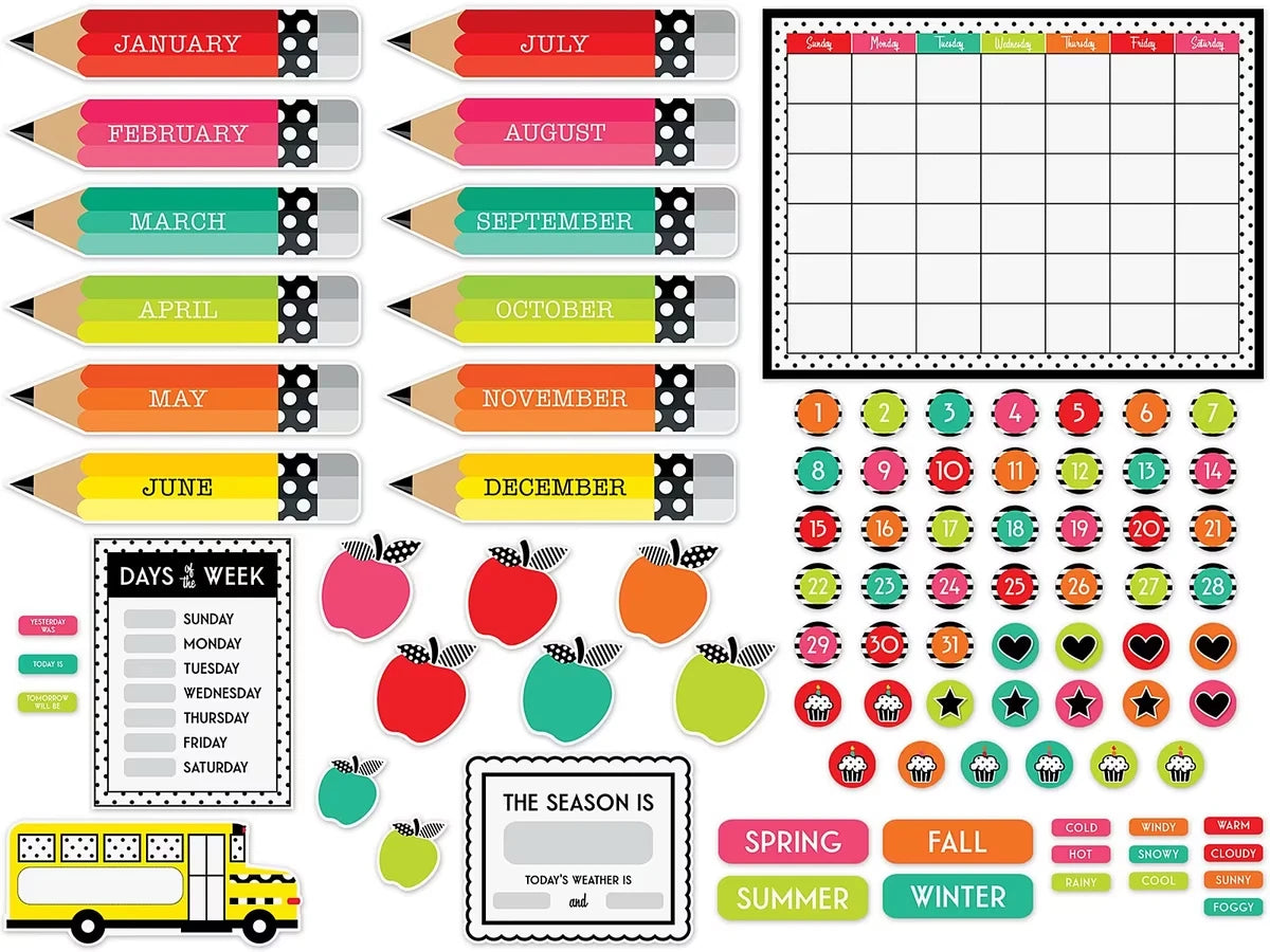 Black, White & Stylish Brights Calendar Bulletin Board Set - US 5424