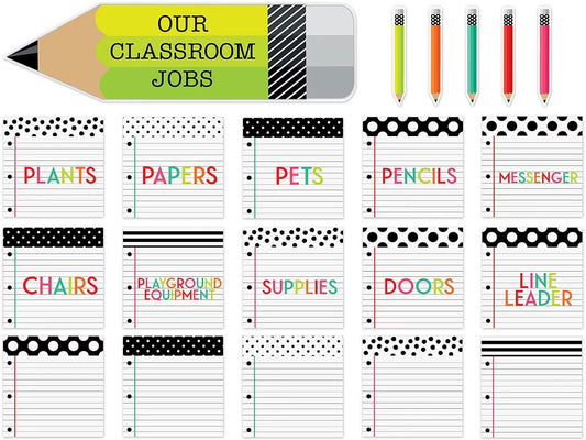 Black, White & Stylish Brights Classroom Jobs Bulletin Board Set - US 6197