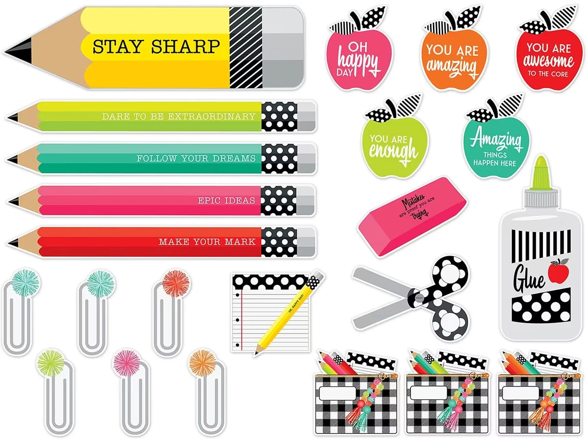 Black, White & Stylish Brights Motivational Bulletin Board Set - US 2459