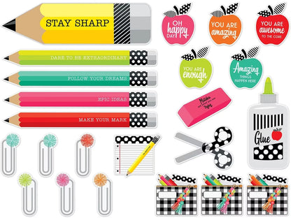 Black, White & Stylish Brights Motivational Bulletin Board Set - US 2459