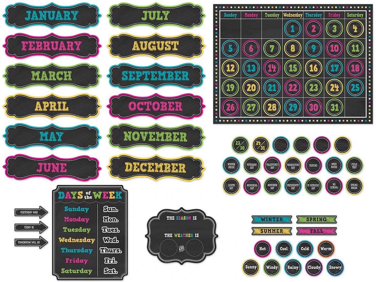 Chalkboard Brights Calendar Bulletin Board Set - US 5993