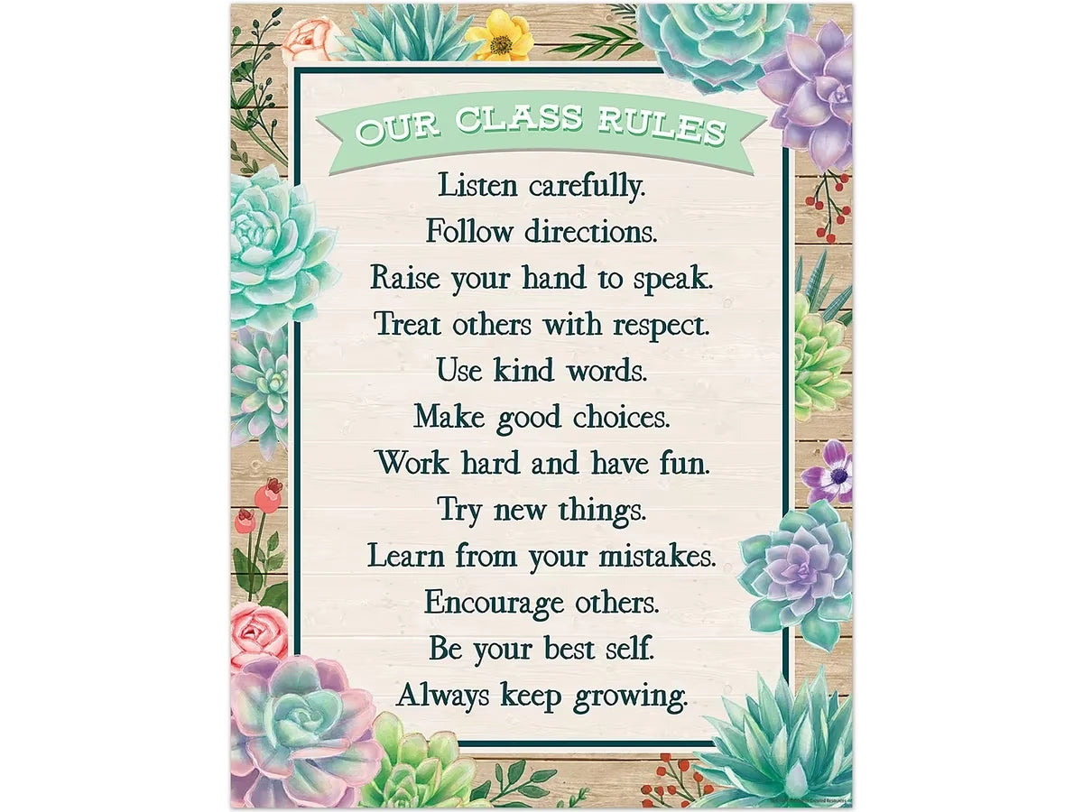 Rustic Bloom Classroom Rules Poster - US 9713