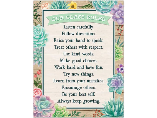 Rustic Bloom Classroom Rules Poster - US 9713
