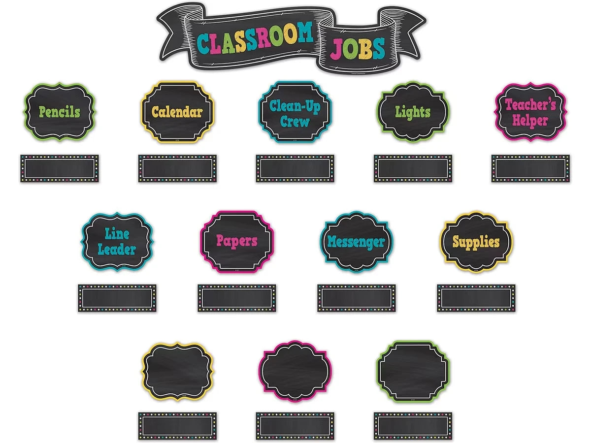 Chalkboard Brights Classroom Jobs Bulletin Board Set - US 6672