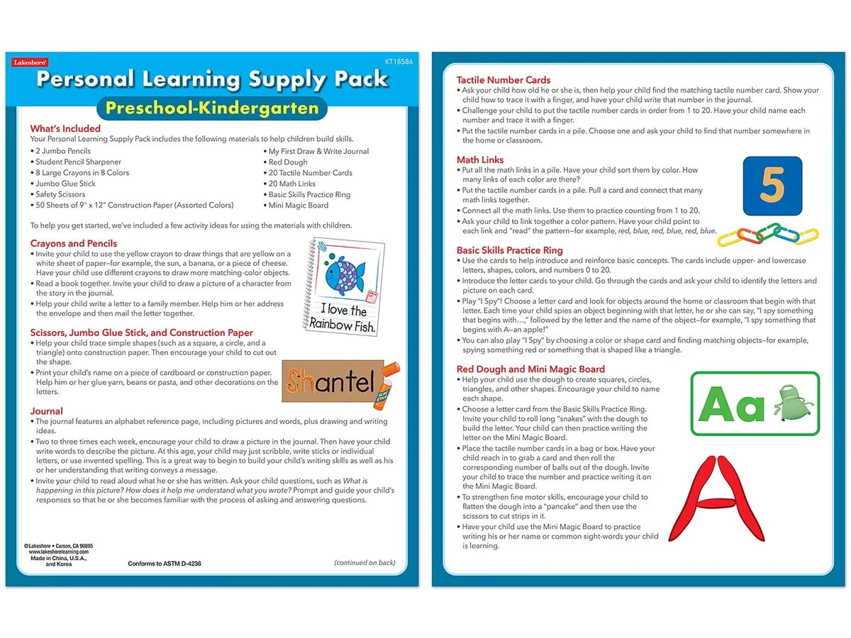 Personal Learning Supply Pack – Preschool-Kindergarten - US 5876