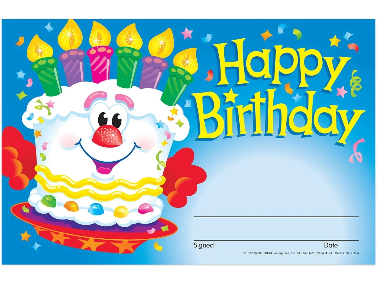 Cheerful Cake Birthday Certificates - US 4351
