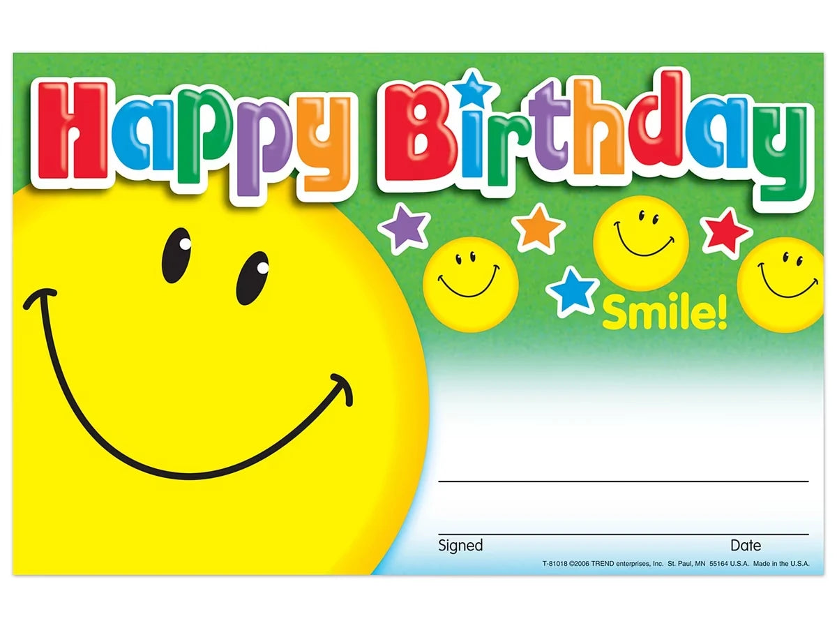 Smile! Birthday Certificates - US 5480