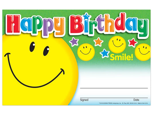 Smile! Birthday Certificates - US 5480