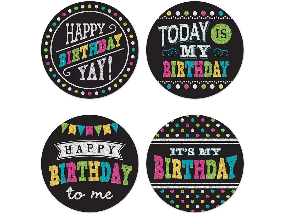 Chalkboard Brights Birthday Badges - Variety Pack - US 6656