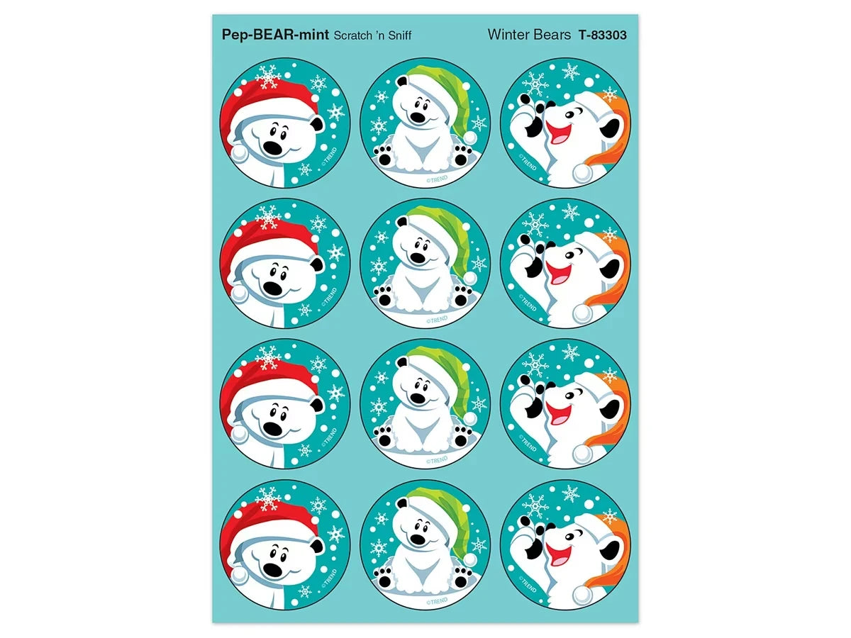 Winter Bears Large Peppermint-Scented Stickers - US 9233