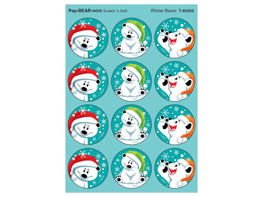 Winter Bears Large Peppermint-Scented Stickers - US 9233