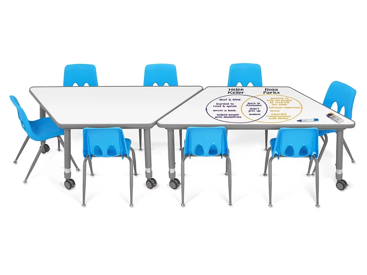 Flex-Space Write & Wipe Mobile Trapezoid Table - US 9891