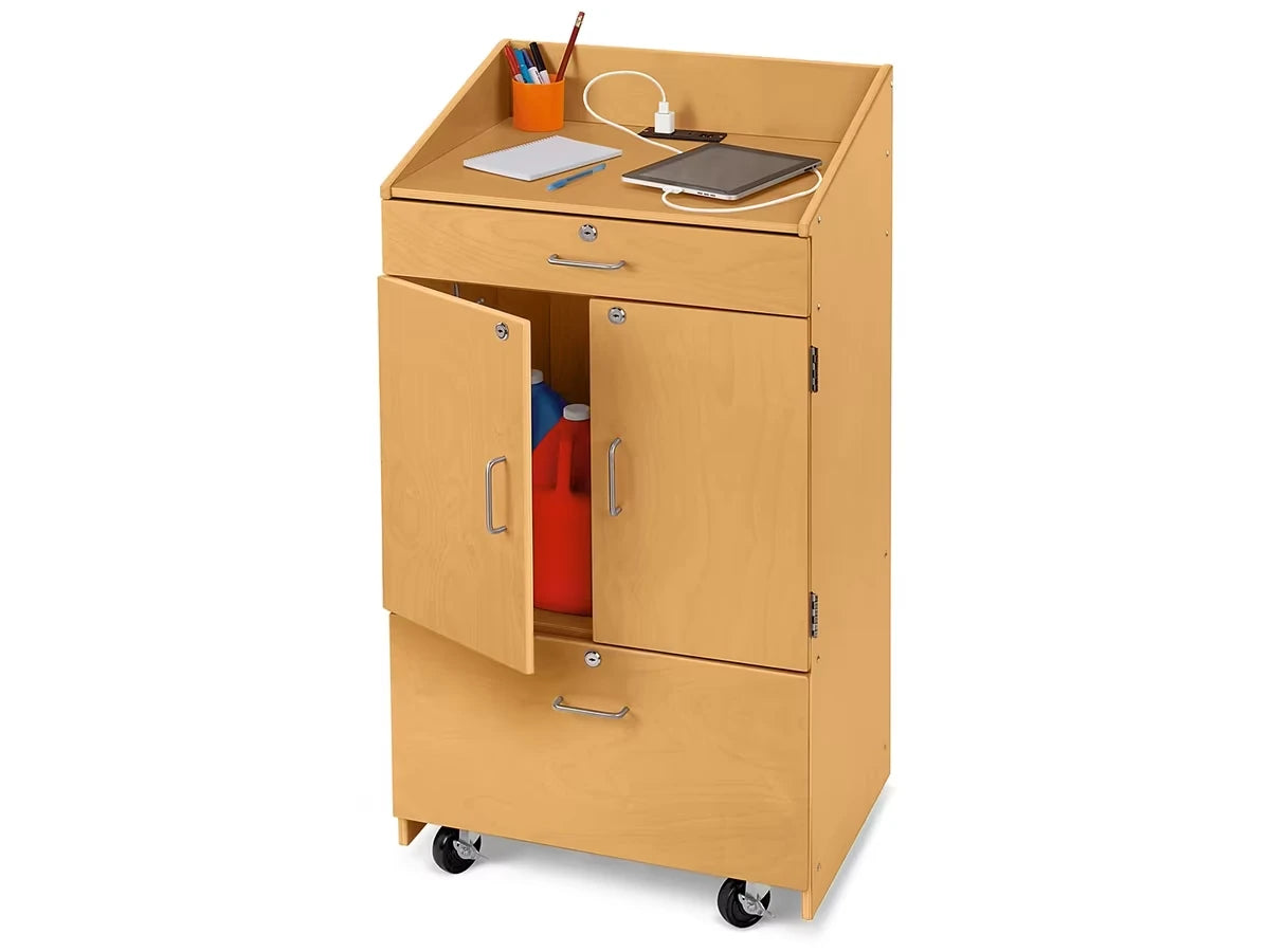 Classic Birch Mobile Locking Teacher Cabinet with Power - US 1298